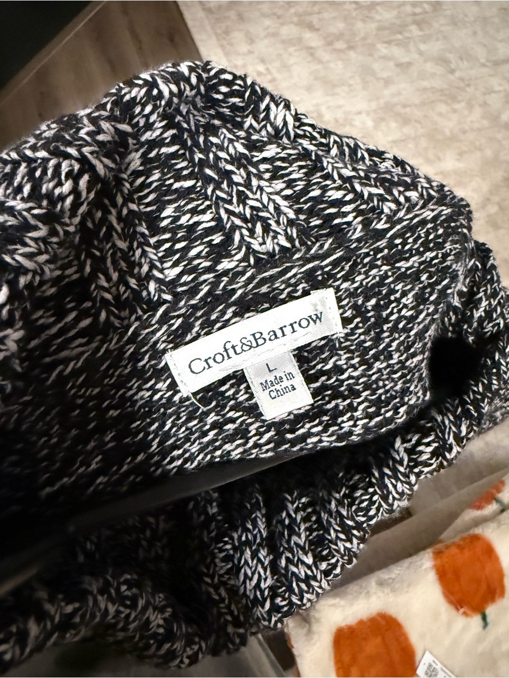 croft & barrow Black and White Marled Cowl Button Sweater - Picture 4 of 4